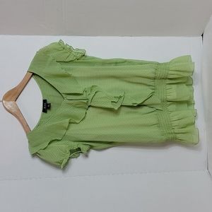 B Wear Women's Green Check W/ Ruffle Accent Top, M NWT